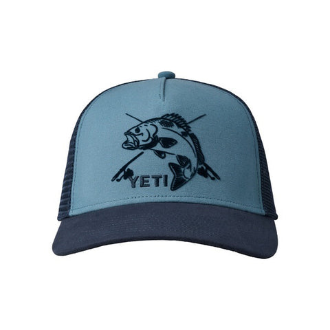 YETI Fishing Bass 5 Panel Bow Fit Trucker Hat - Blue / Navy