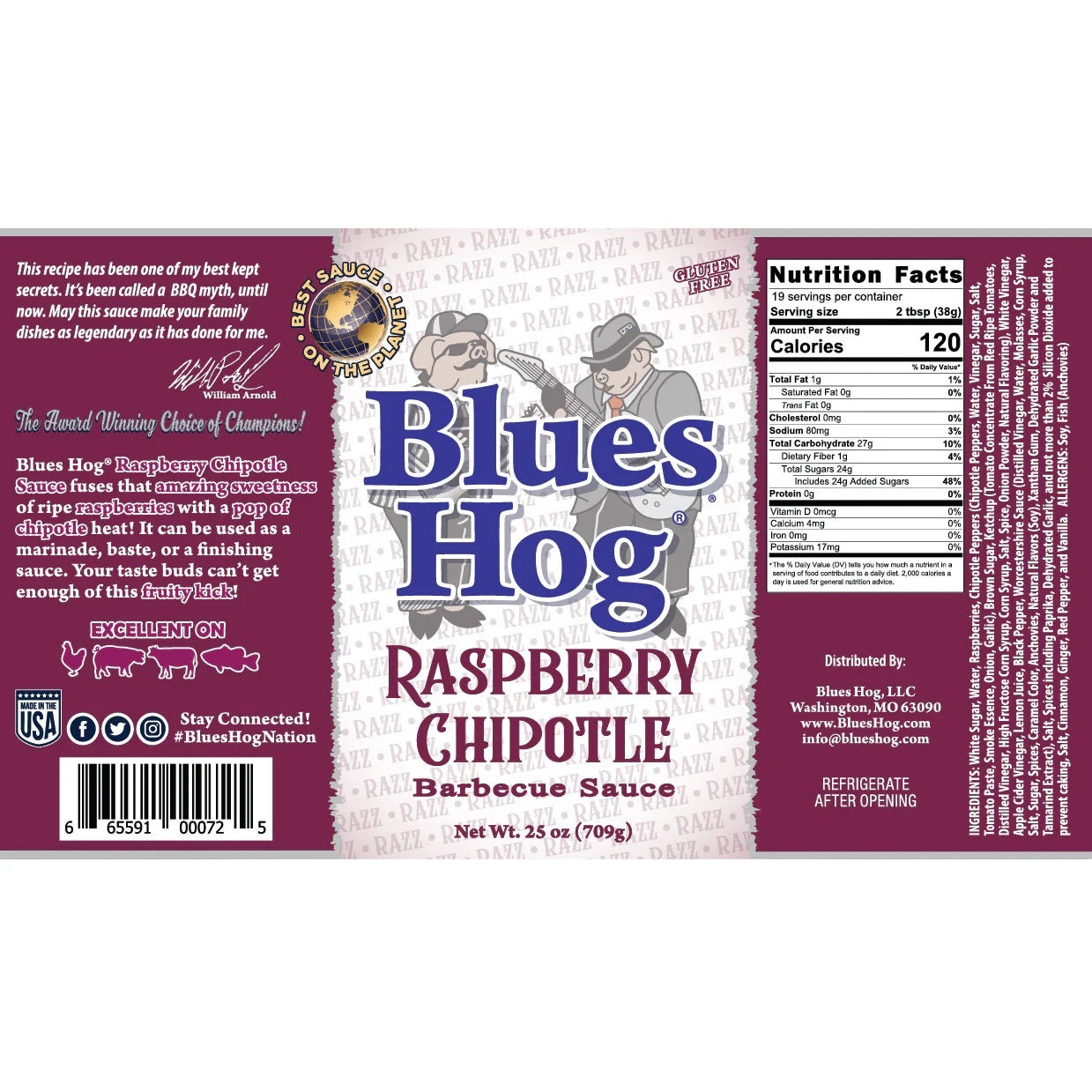 Blues Hog BBQ Raspberry Chipotle BBQ Sauce - 1.89L (64oz)