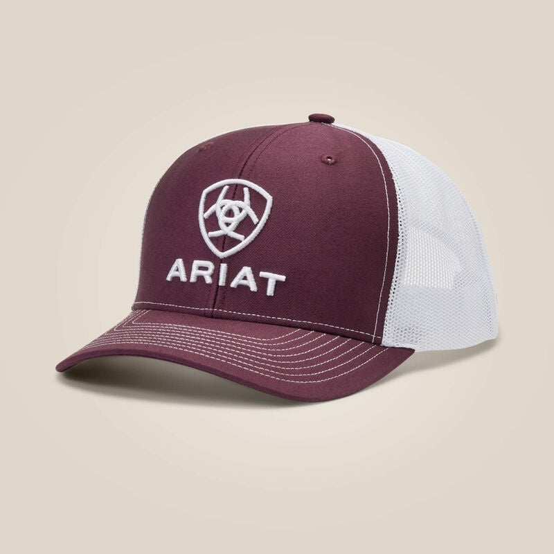 Ariat Stacked Logo Trucker Cap - Burgandy / White