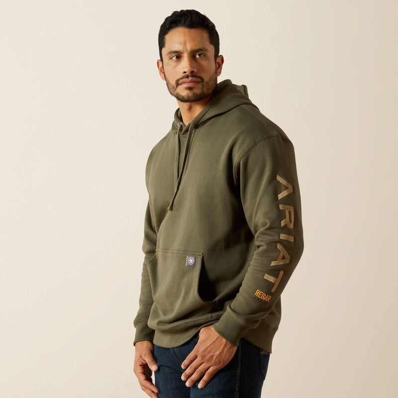 Ariat Mens Rebar Graphic Hoodies - Heather Grey/Deep Ultramarine