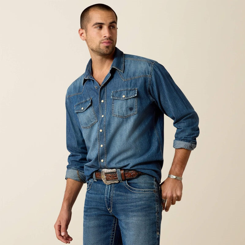 Ariat Mens Denim Retro Fit Shirt - Stone Wash - SML