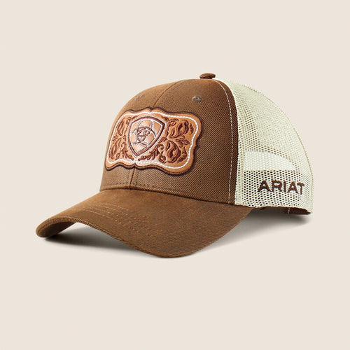 Ariat Womens Floral Leather Patch Cap - Brown