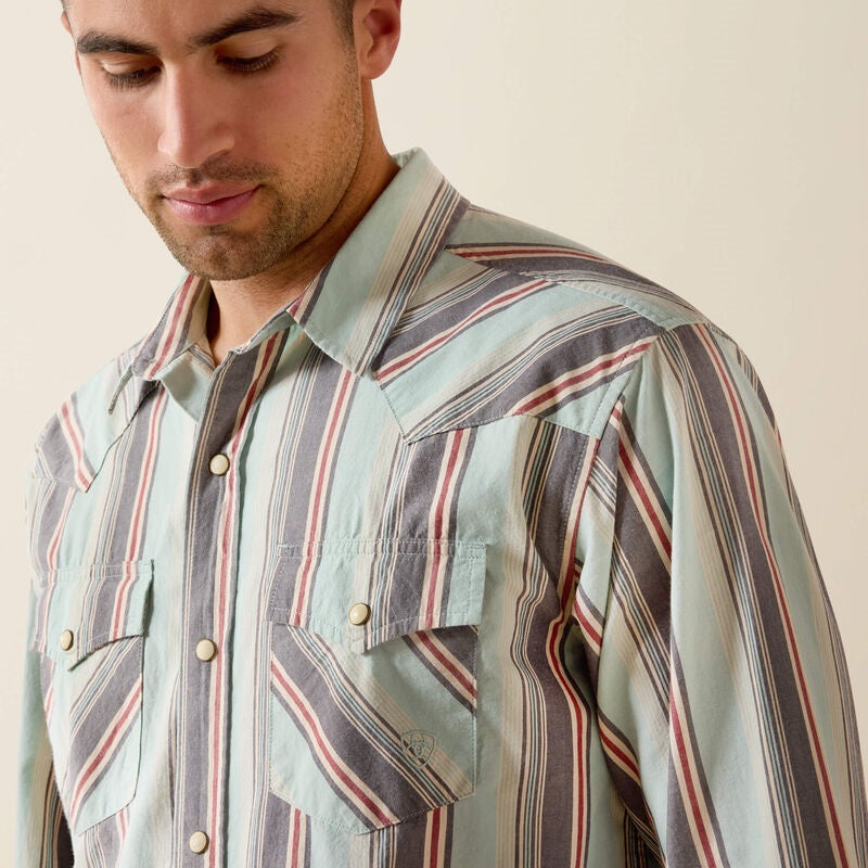 Ariat Mens Retro Hesperus Fitted Western Snap Shirts - Aquifer Plaid