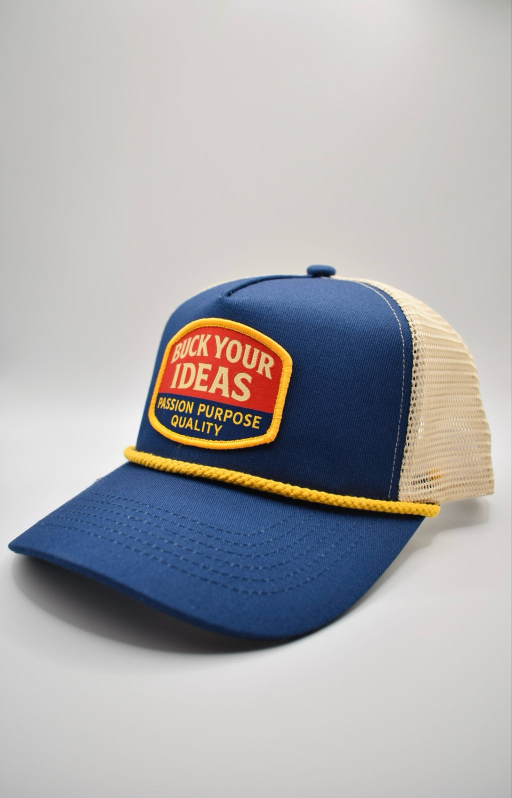 Buck Your Ideas Classic Patch Trucker Cap - Blue / Yellow