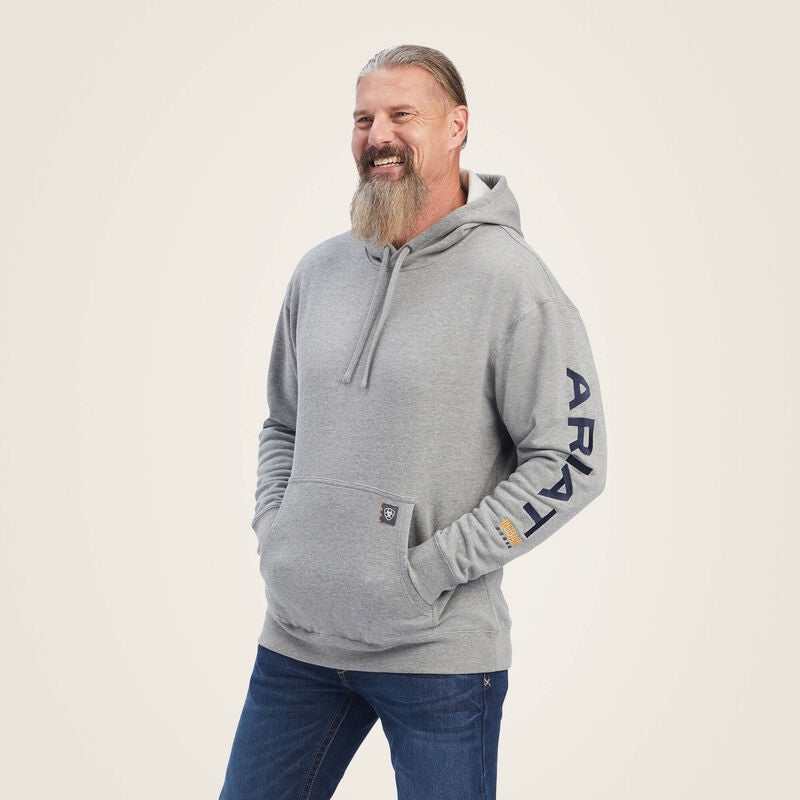 Ariat Mens Rebar Graphic Hoodies - Heather Grey/Deep Ultramarine