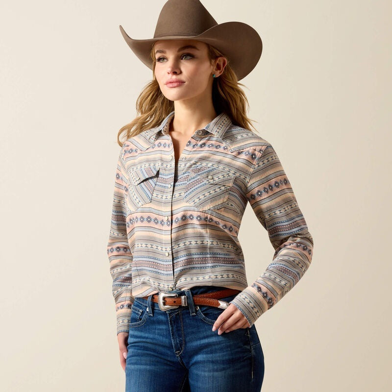 Ariat Womens Arizona Western Snap Shirts - Ombre Blue Southwest