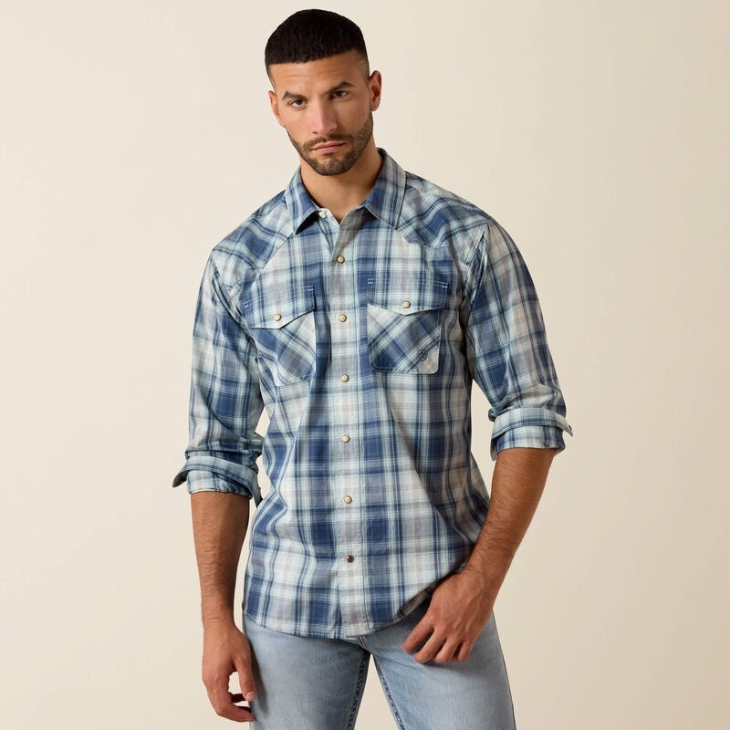Ariat Retro Heathcliff Fitted Snap Shirts- Key Largo Plaid