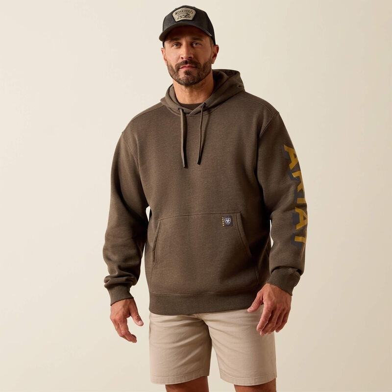 Ariat Rebar Lightweight Logo Hoodies - Major Brown Heather/Wood Thrush