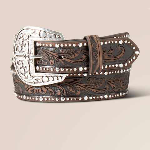 Ariat Womens Studded Tooled Embossed Belts - Brown