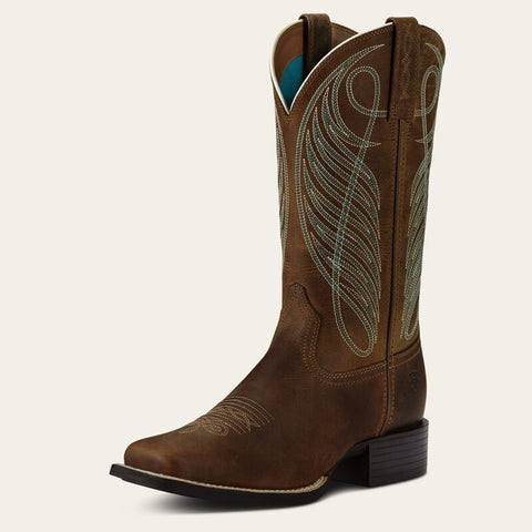 Ariat Womens Round Up Wide Square Western Boots - Powder Brown