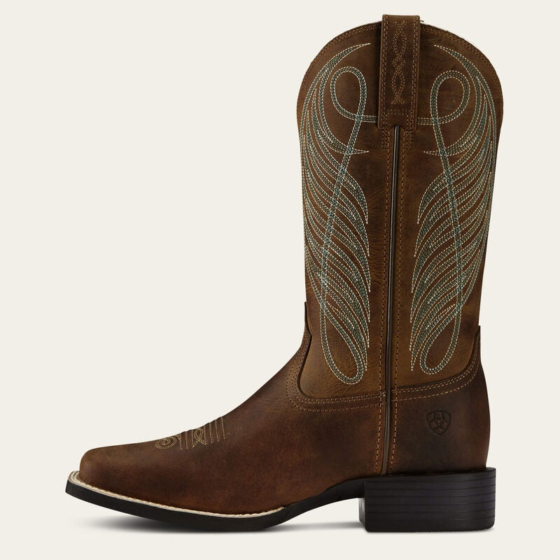 Ariat Womens Round Up Wide Square Western Boots - Powder Brown