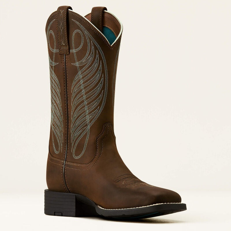 Ariat Womens Round Up Wide Square Western Boots - Powder Brown