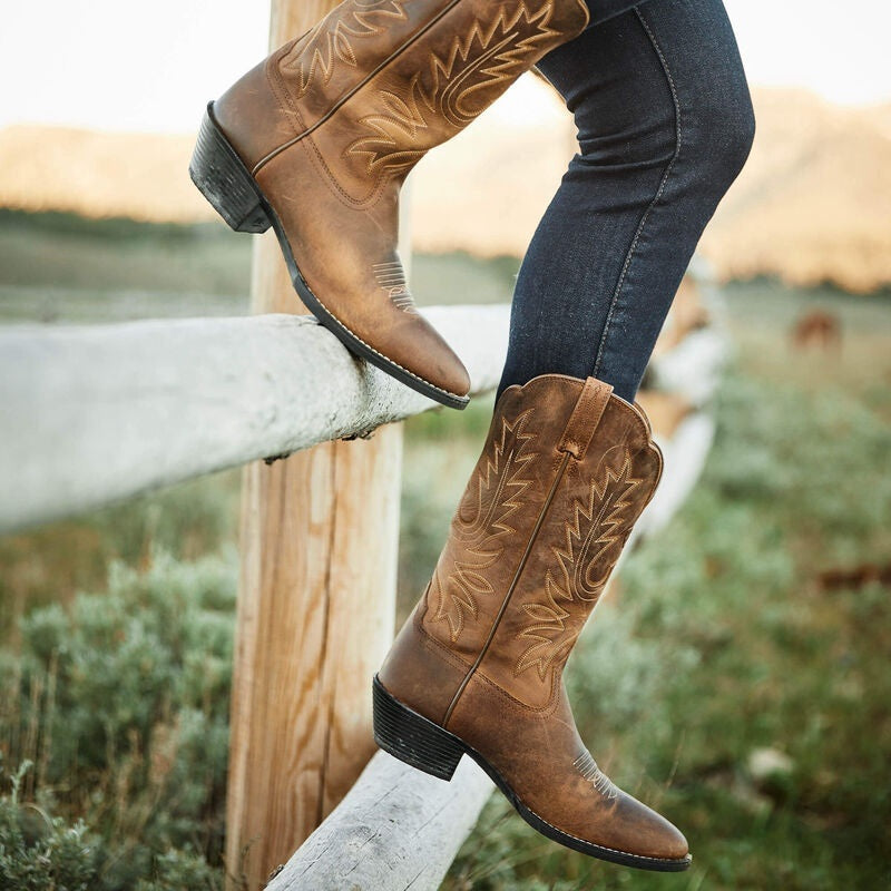 Ariat Womens Heritage R Toe Western Boots - Distressed Brown