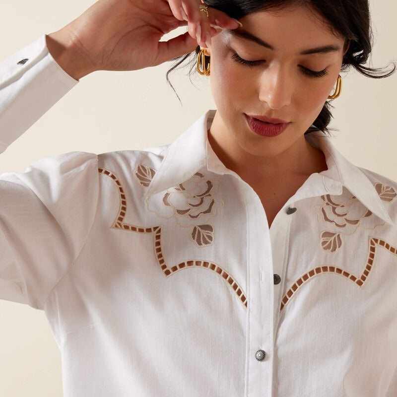 Ariat Womens Lattice Western Shirts - White