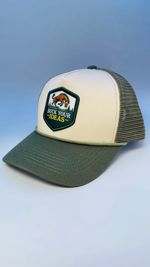 Buck Your Ideas Bucking Trucker Cap - Sage/ Cream
