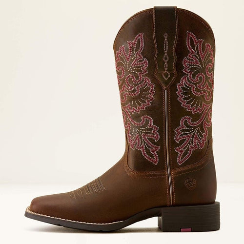 Ariat Womens Round Up StretchFit Wide Square Toe Western Boots - Sassy Brown
