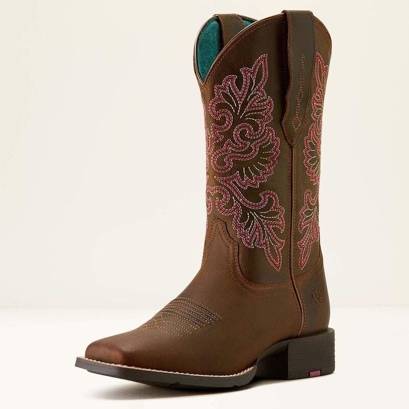 Ariat Womens Round Up StretchFit Wide Square Toe Western Boots - Sassy Brown