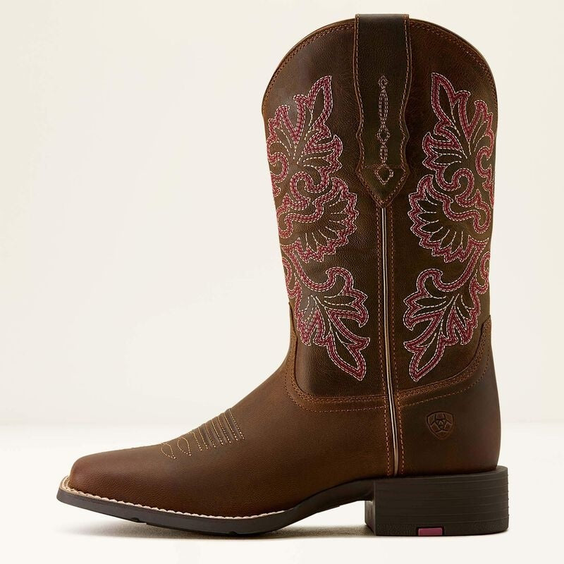 Ariat Womens Round Up StretchFit Wide Square Toe Western Boots - Sassy Brown