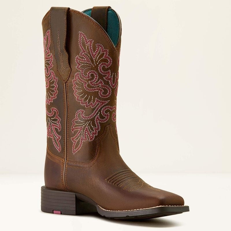 Ariat Womens Round Up StretchFit Wide Square Toe Western Boots - Sassy Brown