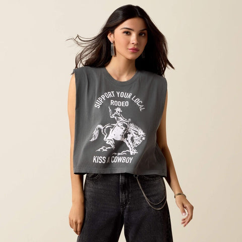 Ariat Womens Kiss A Cowboy T-Shirts - Faded Black