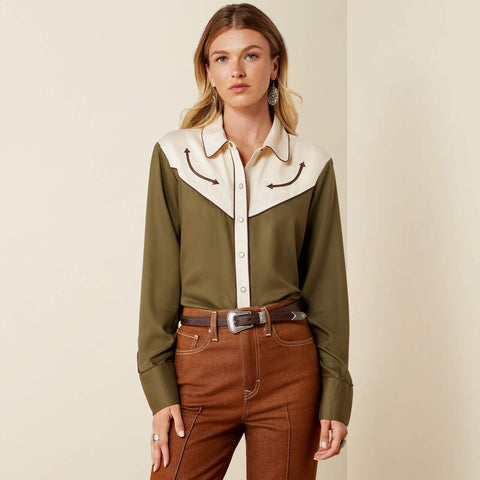 Ariat Womens Bellamy Snap Shirts - Ivy Green/Parchment