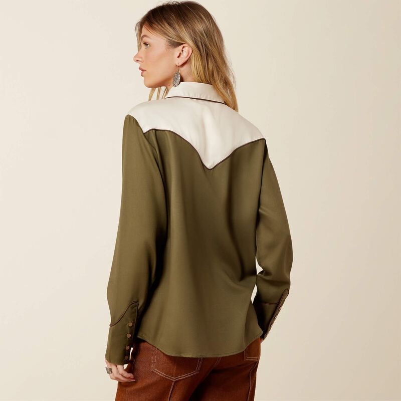 Ariat Womens Bellamy Snap Shirts - Ivy Green/Parchment