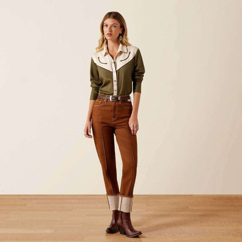 Ariat Womens Bellamy Snap Shirts - Ivy Green/Parchment
