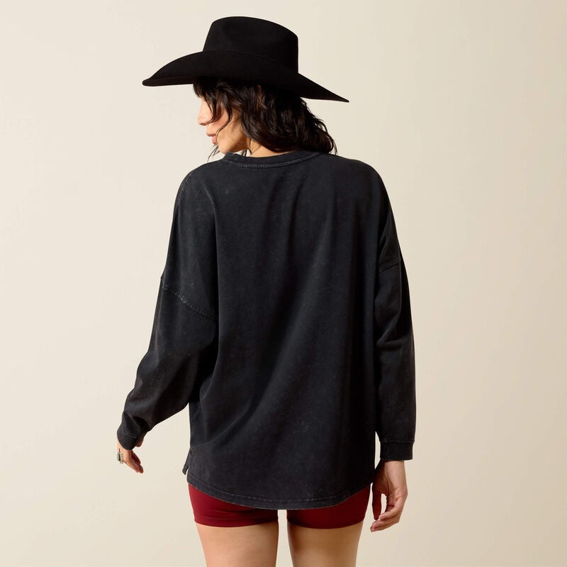 Ariat Womens Oversized Long Sleeve T-Shirts - Black Acid Wash