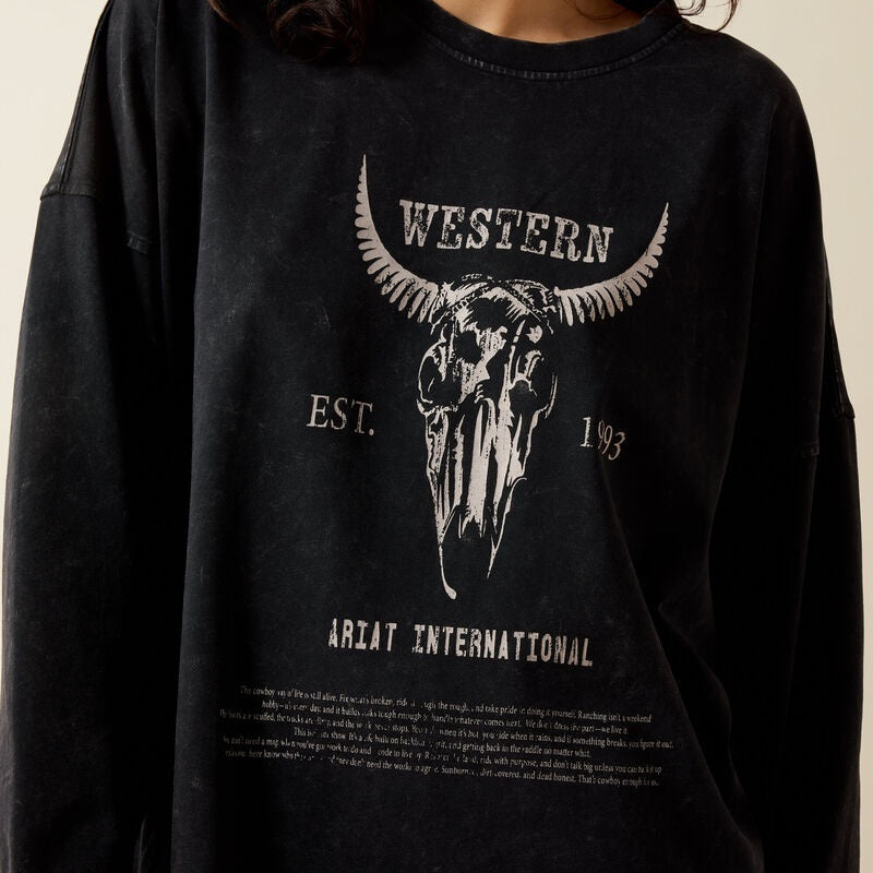 Ariat Womens Oversized Long Sleeve T-Shirts - Black Acid Wash