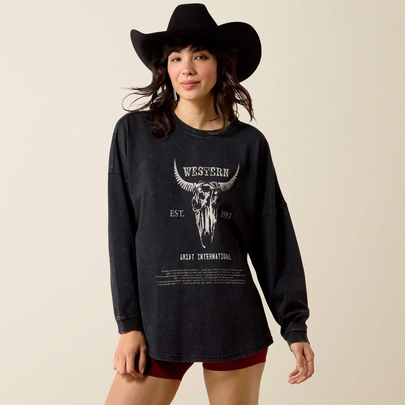 Ariat Womens Oversized Long Sleeve T-Shirts - Black Acid Wash