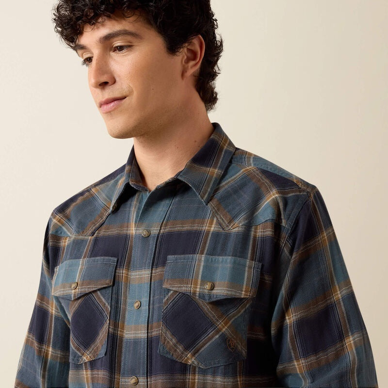 Ariat Retro Harbert Fitted Snap Shirts - Inkwell Plaid