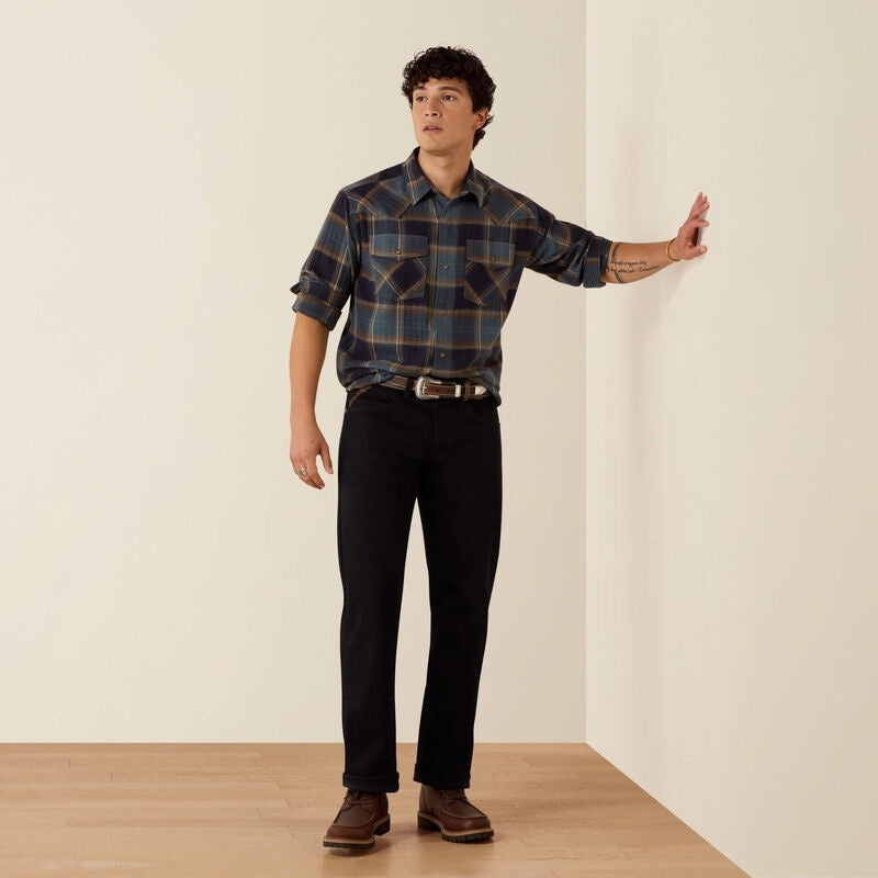 Ariat Retro Harbert Fitted Snap Shirts - Inkwell Plaid