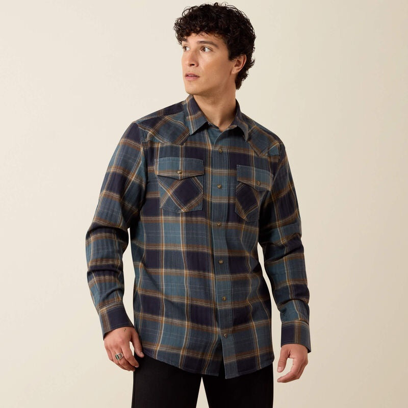 Ariat Retro Harbert Fitted Snap Shirts - Inkwell Plaid
