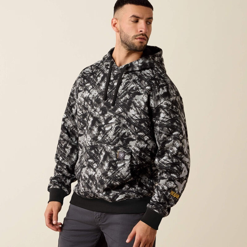Ariat Mens Rebar Graphic Hoodies - Heather Grey/Deep Ultramarine
