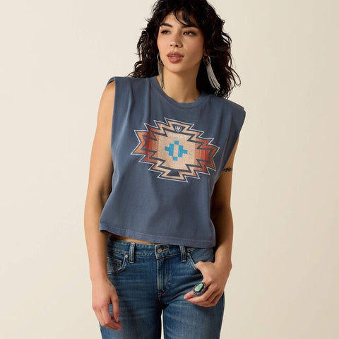 Ariat Womens Lakeside Geo T-Shirts - Faded Navy