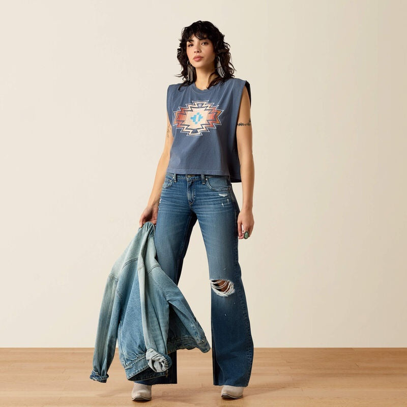 Ariat Womens Lakeside Geo T-Shirts - Faded Navy
