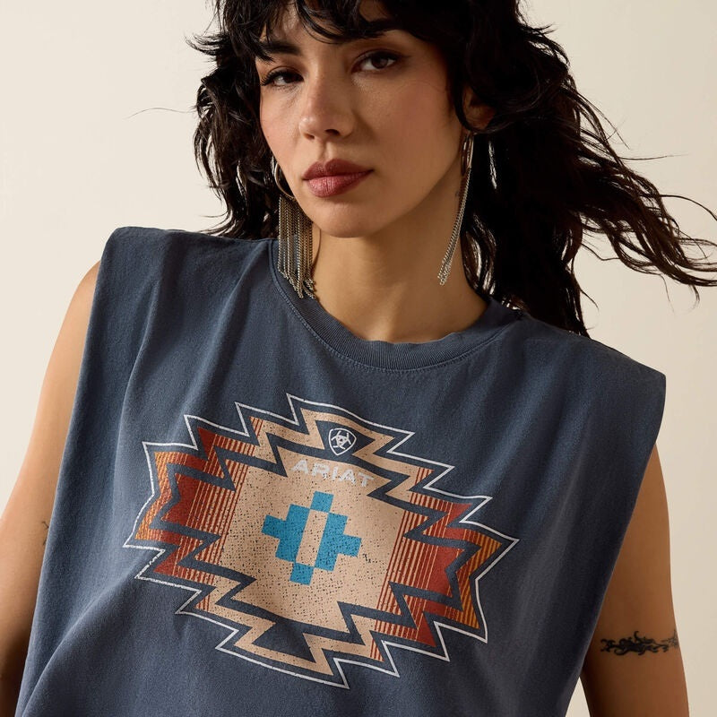Ariat Womens Lakeside Geo T-Shirts - Faded Navy