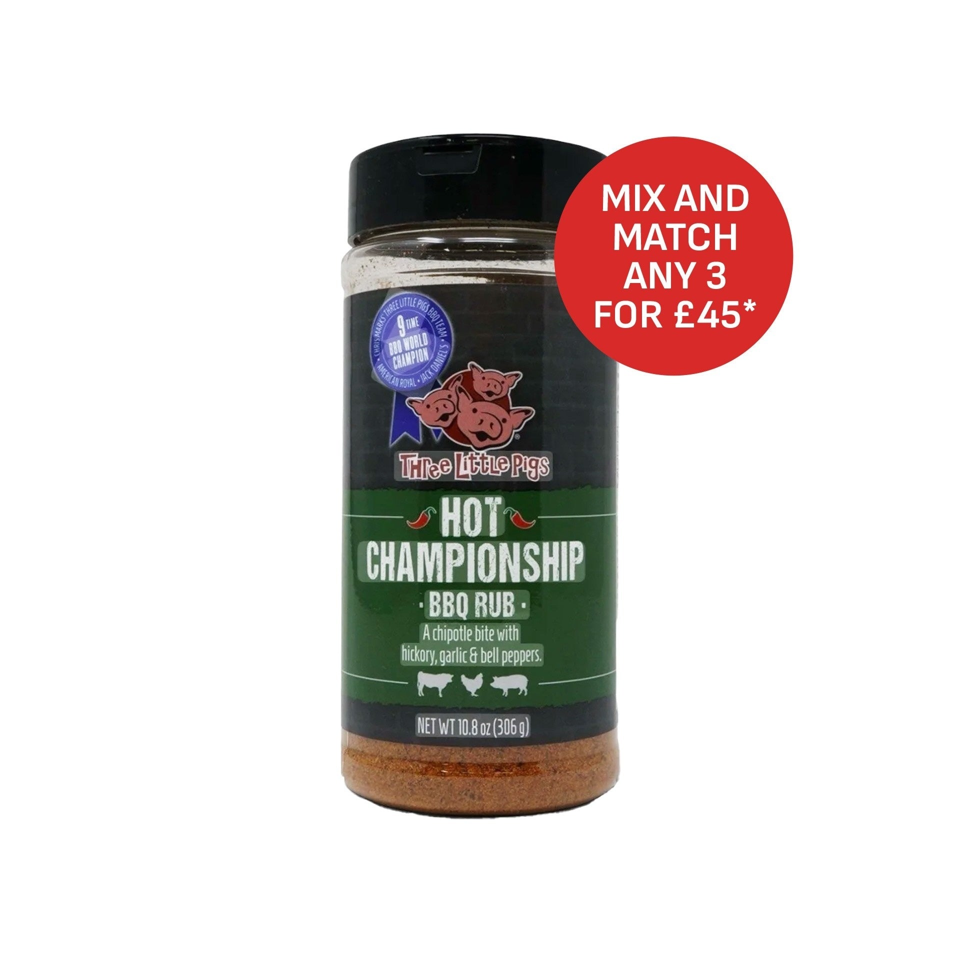 Three Little Pigs KC Hot Championship BBQ Seasoning- 306g (10.8oz)