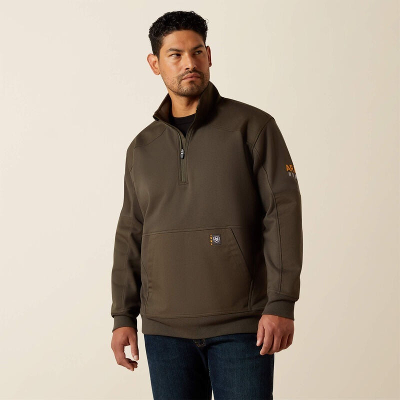 Ariat Mens Rebar Workman Duracanvas 1/4 Zip Sweatshirts - Earth