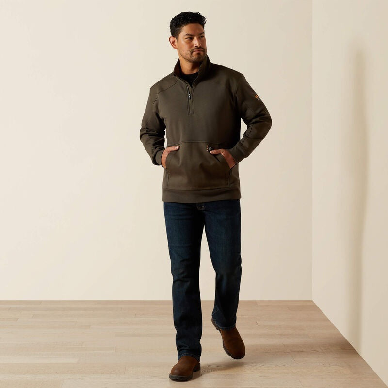 Ariat Mens Rebar Workman Duracanvas 1/4 Zip Sweatshirts - Earth