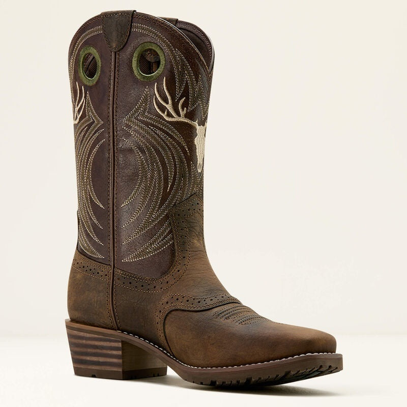 Ariat Mens Hybrid Roughstock Antler Square Toe Cowboy Boots - Wild Taupe