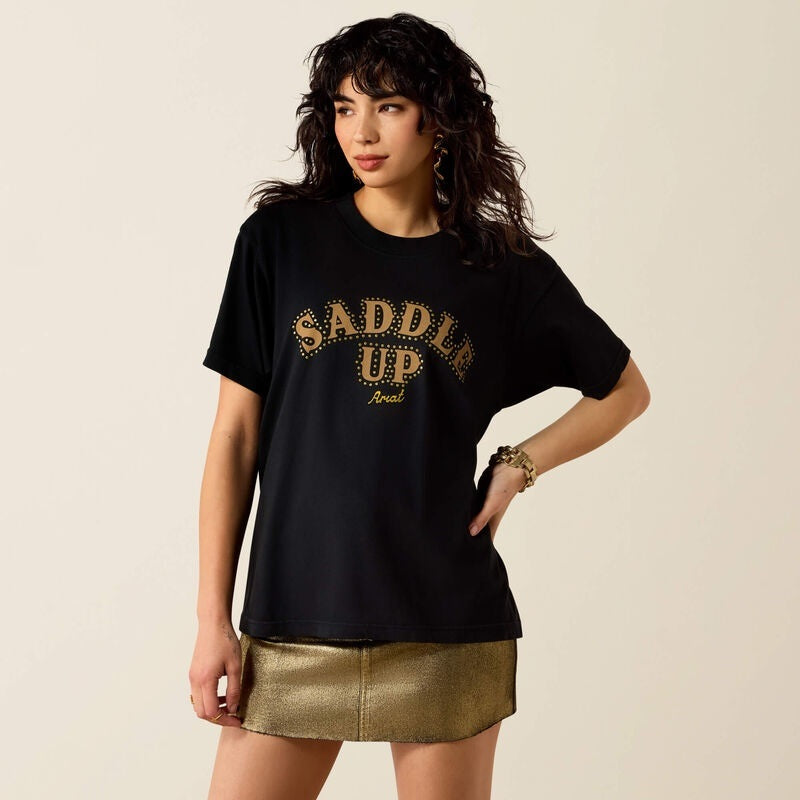 Ariat Womens Saddle Up Boyfriend T-Shirts - Pigment Black