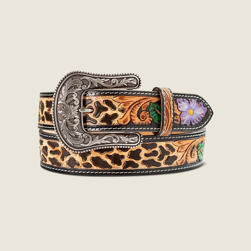 Ariat Womens Hand Tooled Cheetah Print with Painted Flower Belts