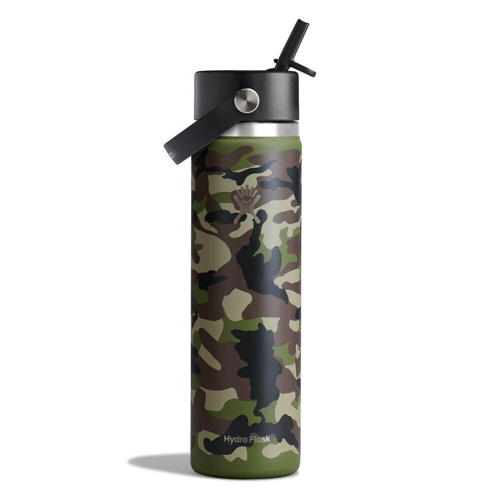 Hydroflask 24oz (710ml) Wide Mouth with Flex Straw Cap - Woodland Camo