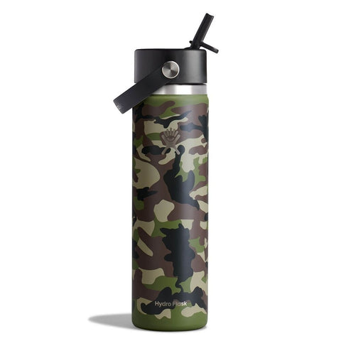 Hydroflask 24oz (710ml) Wide Mouth with Flex Straw Cap - Woodland Camo