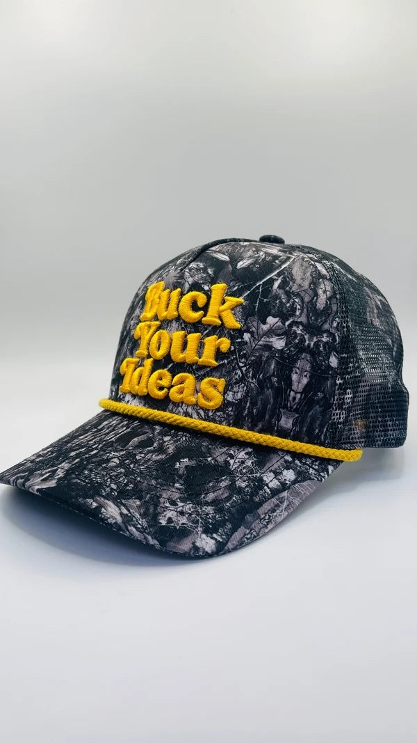 Buck Your Ideas Trucker Cap - Grey Camo / Yellow