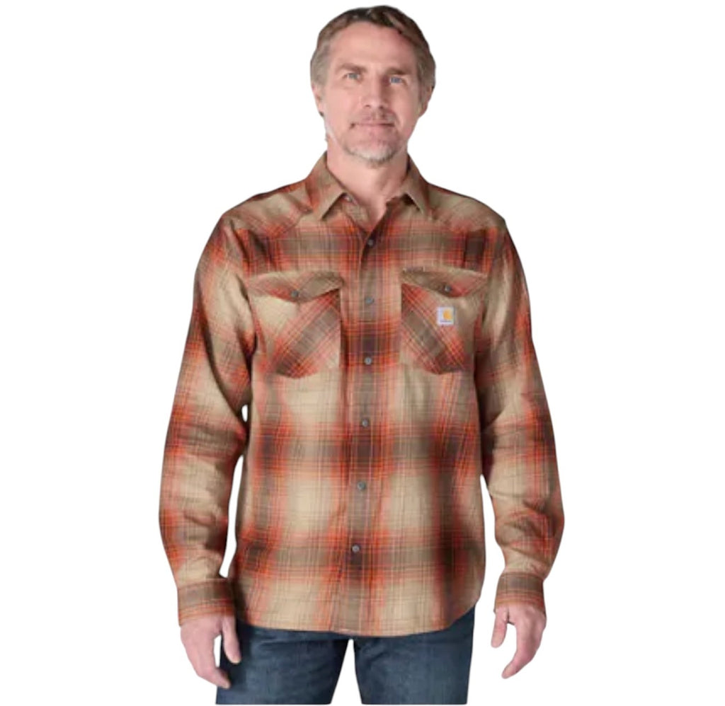 Carhartt M Montana Rugged Flex Relaxed Fit Lightweight LS Press-Stud Front Check Shirts