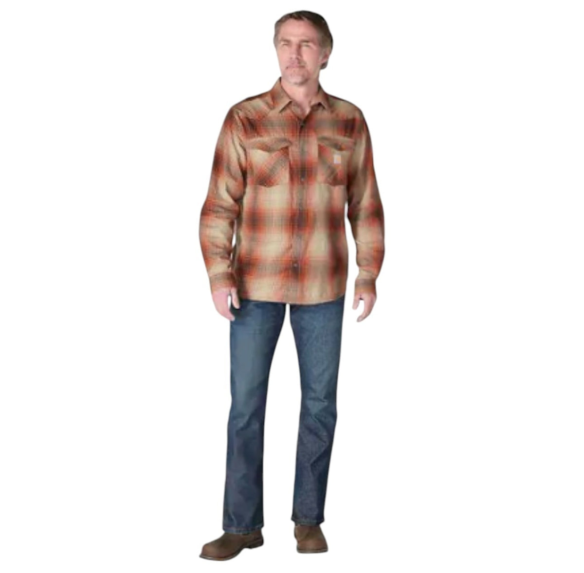 Carhartt M Montana Rugged Flex Relaxed Fit Lightweight LS Press-Stud Front Check Shirts