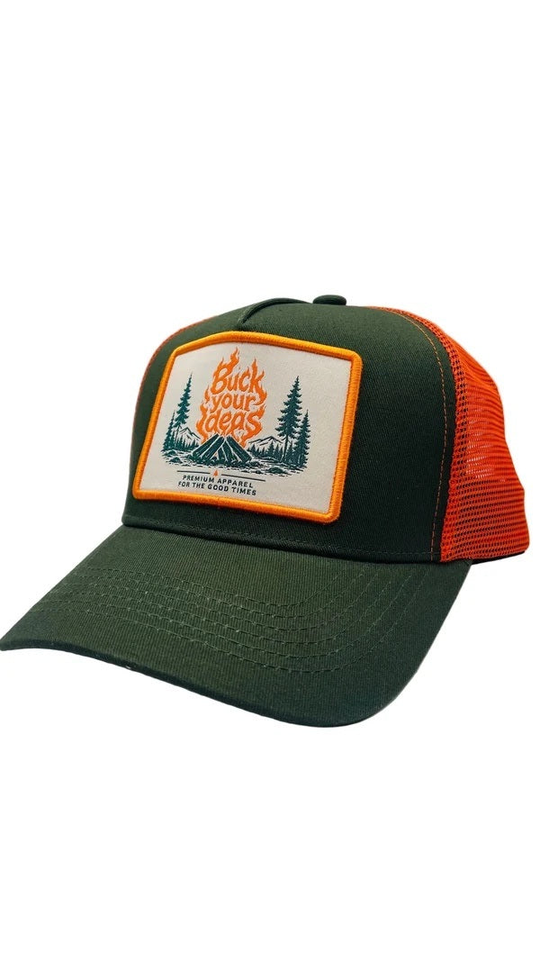 Buck Your Ideas Flaming Buckers Trucker Cap - Orange / Green