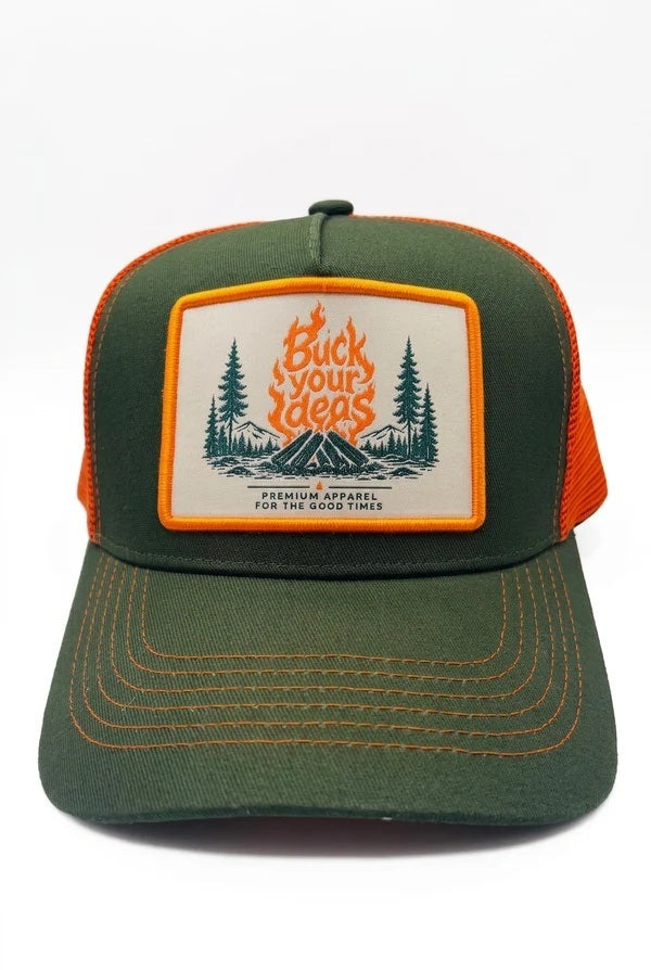 Buck Your Ideas Flaming Buckers Trucker Cap - Orange / Green